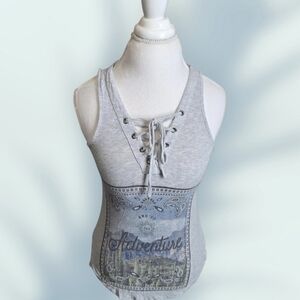 🫧 Electric Family Light Gray Lace-Up Tank Top Sz S